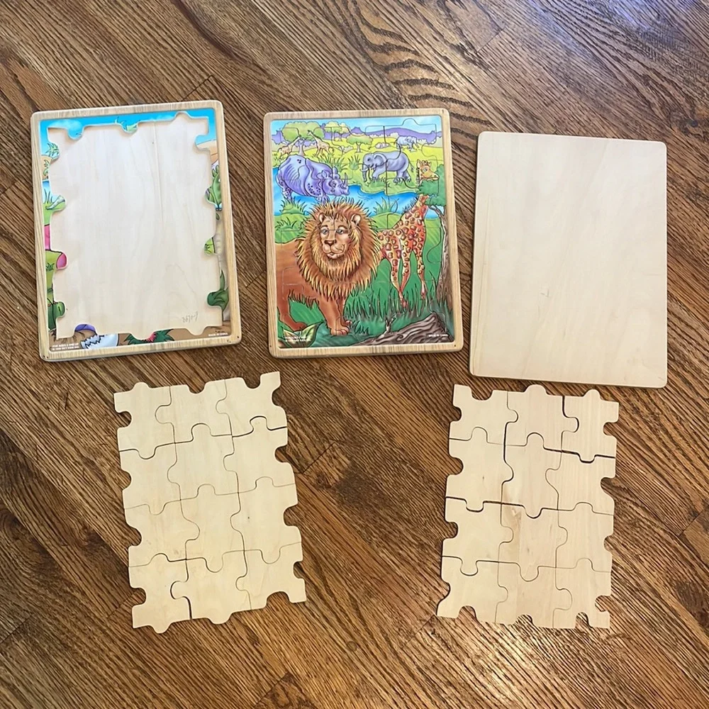 Vintage 1999 | Sky Kids | Wooden Puzzles | Set of 3 Farm Jungle Dinosaurs